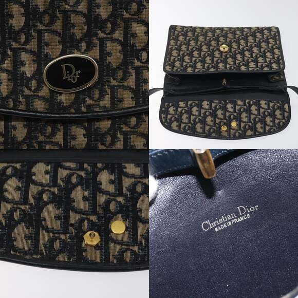 DIOR Trotter Canvas Shoulder Bag Navy Gold - Picture 11 of 12